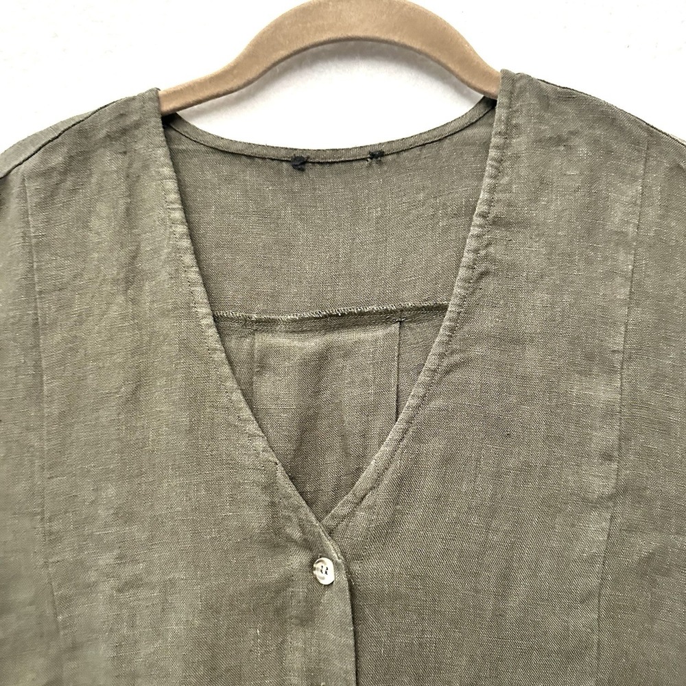 Ruti Drifter S/M Oversized 100% Linen Hi-lo Top Lagenlook Olive Artsy Nonchalant - Picture 2 of 12